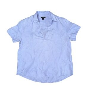 J.Crew Short Sleeve Linen Top Womens Small Blue Good V-Neck Pullover Shirt